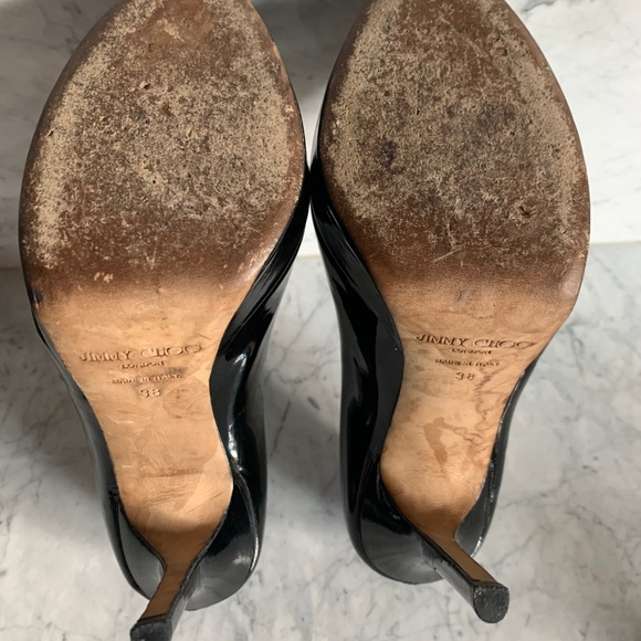 Jimmy Choo black peep toe heels pumps sz 38 - Picture 3 of 5